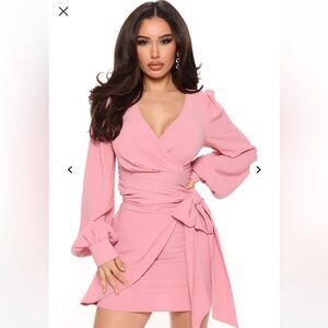 Fashion Nova Pink Bell Sleeve Dress